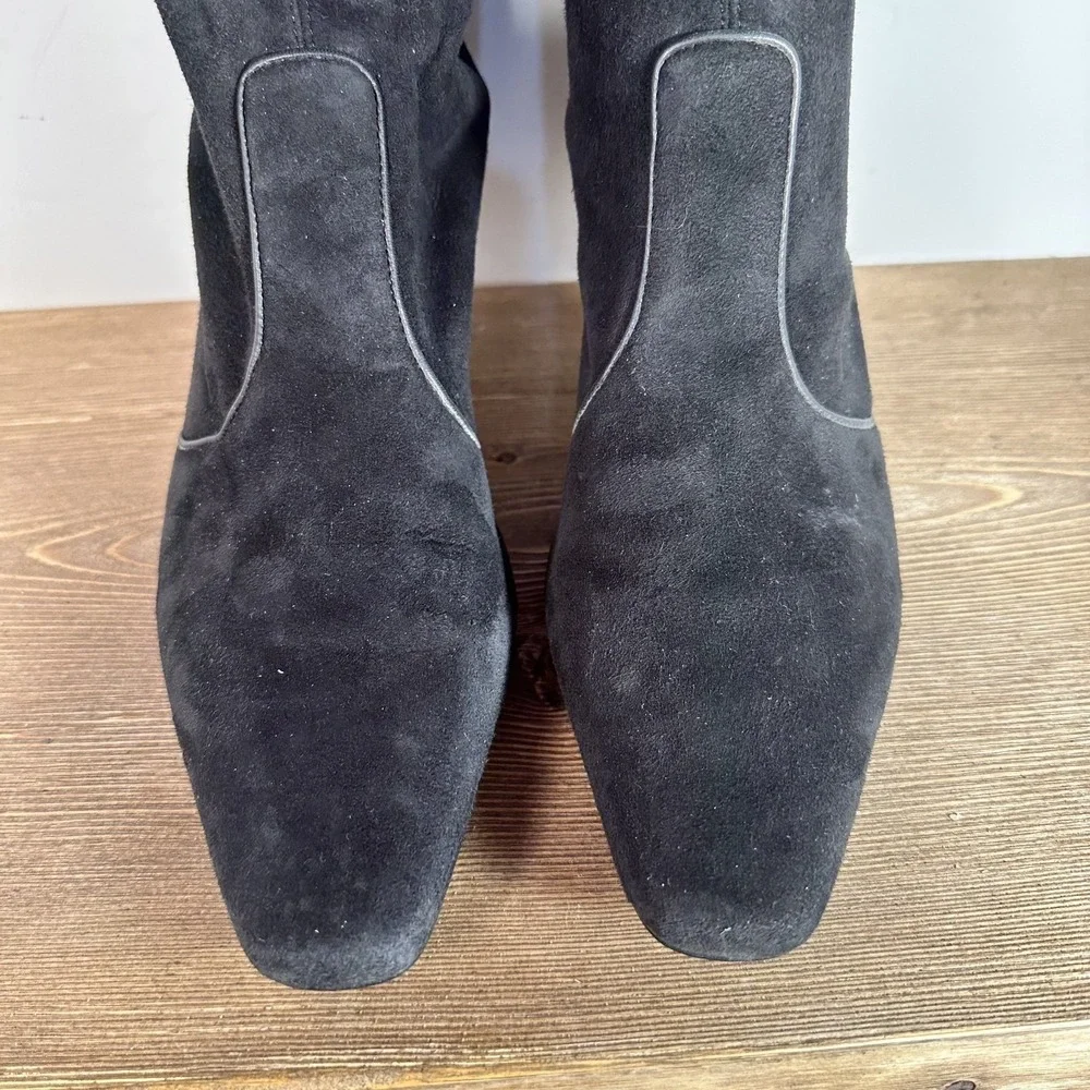 VTG Cole Haan Black Suede Knee High Sock Boots SZ 9B Kitten Heel Square Toe Chic